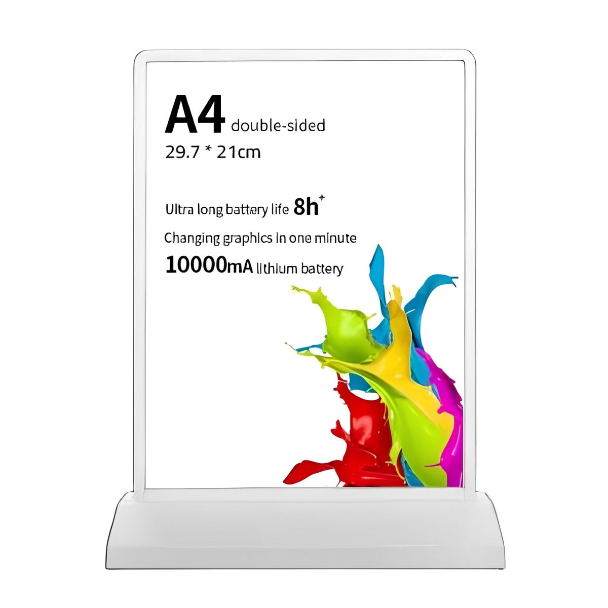 A Desktop Double Sided Display Advertising Light Box Displaying Product Details.