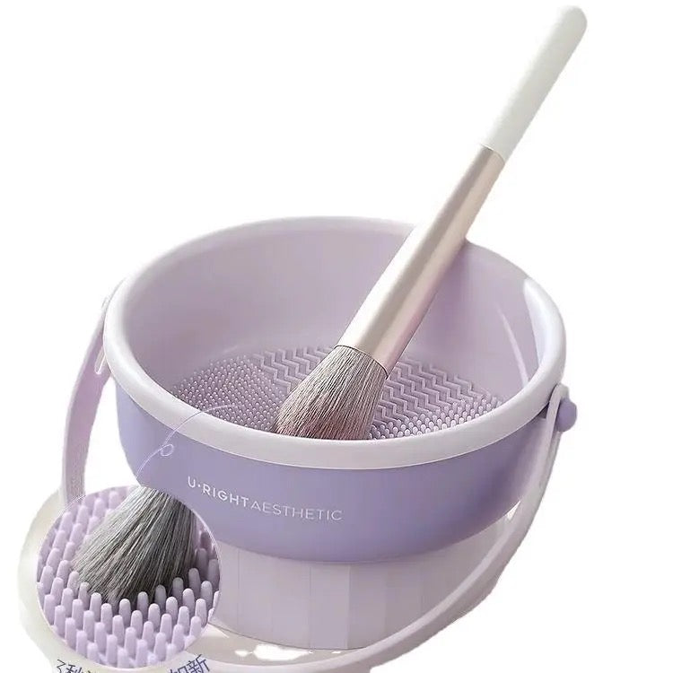Makeup Brush Cleaning Mat with Brush Drying Holder in purple color