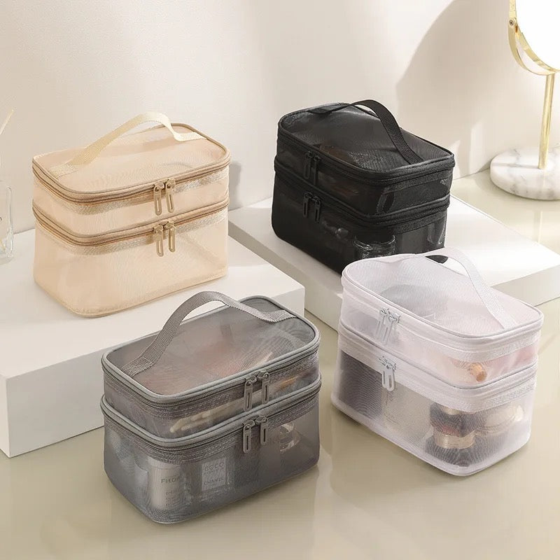 Different colors of double-layer mesh cosmetic bag