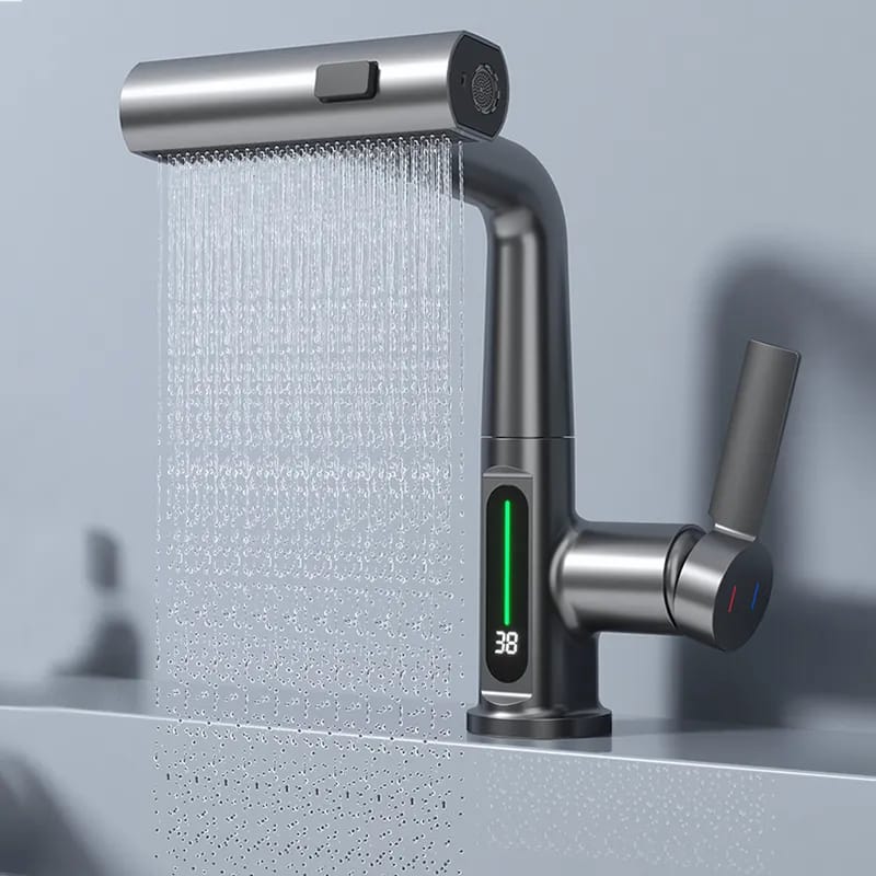 Digital Display Pull Type Kitchen Faucet, Waterfall Bathroom Basin Hot And Cold Mixer Tap Digital Display Pull Type Kitchen Faucet, Waterfall Bathroom Basin Hot And Cold Mixer Tap
