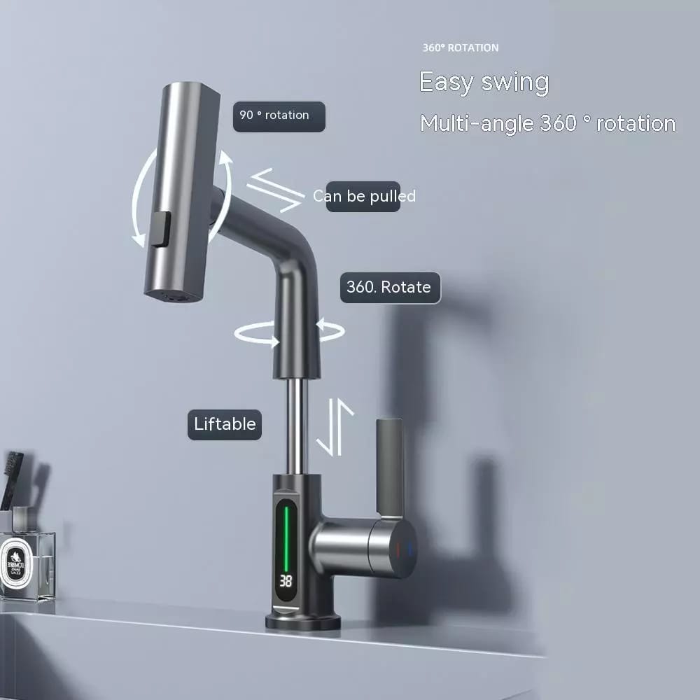 Digital Display Pull Type Kitchen Faucet, Waterfall Bathroom Basin Hot And Cold Mixer Tap Digital Display Pull Type Kitchen Faucet, Waterfall Bathroom Basin Hot And Cold Mixer Tap