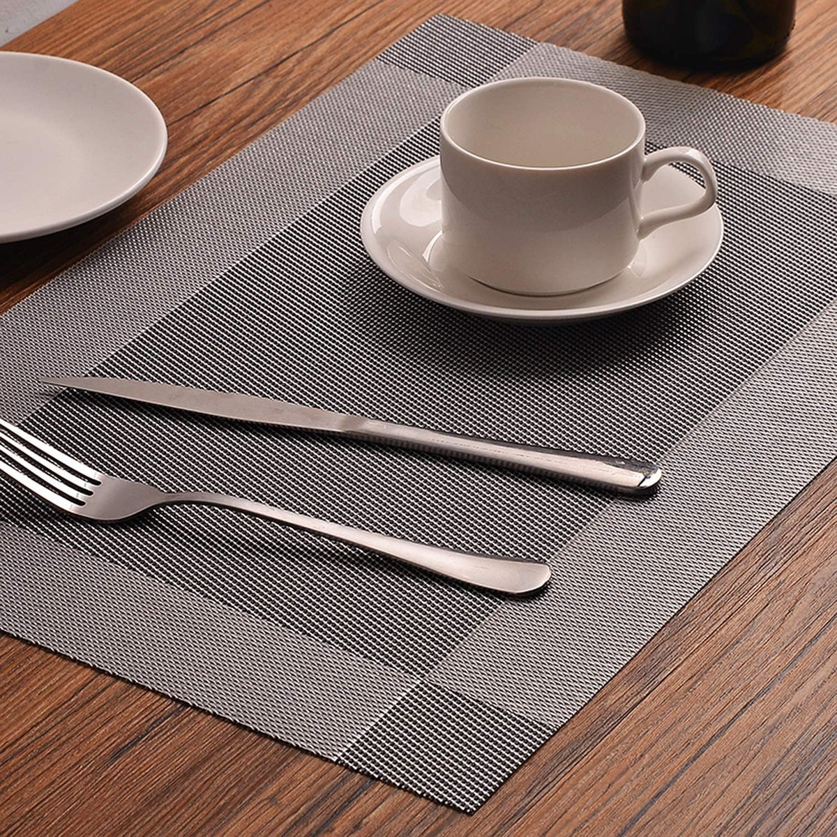 Cup and saucer with cutlery on a Dining Table Placemats