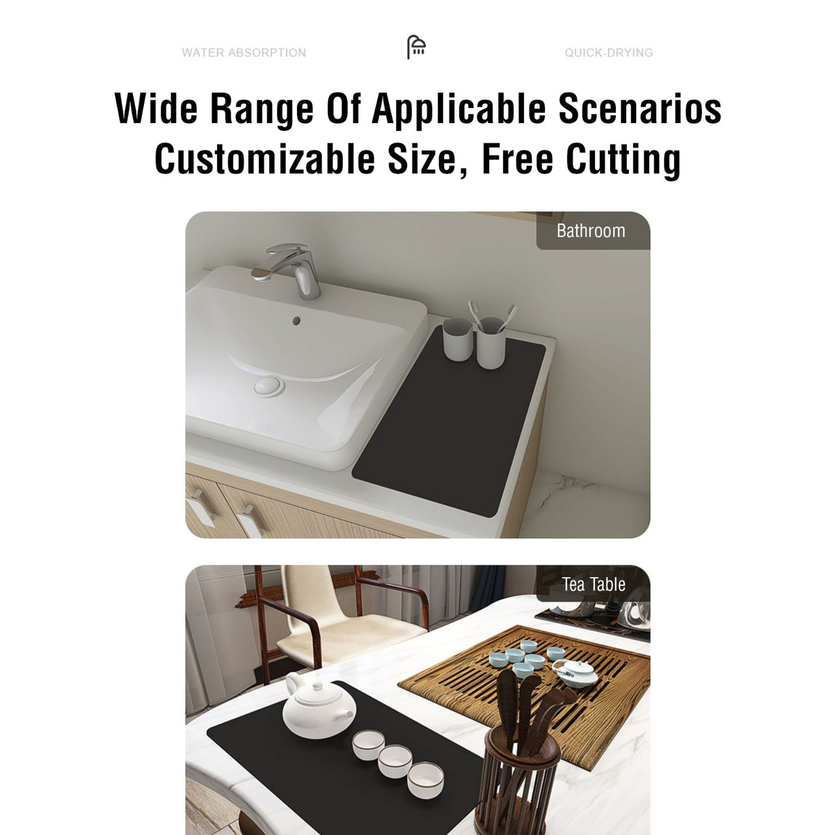 Dish Drying Mat is Placed at Dining Table and Washbasin Area.