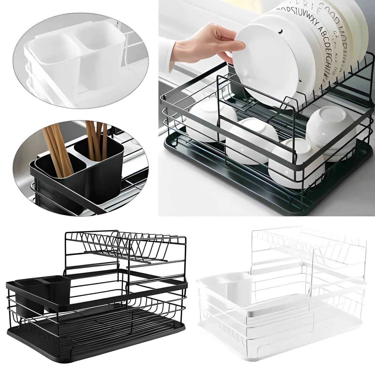 A Person Is Taking Plates From Dish Drying Rack.