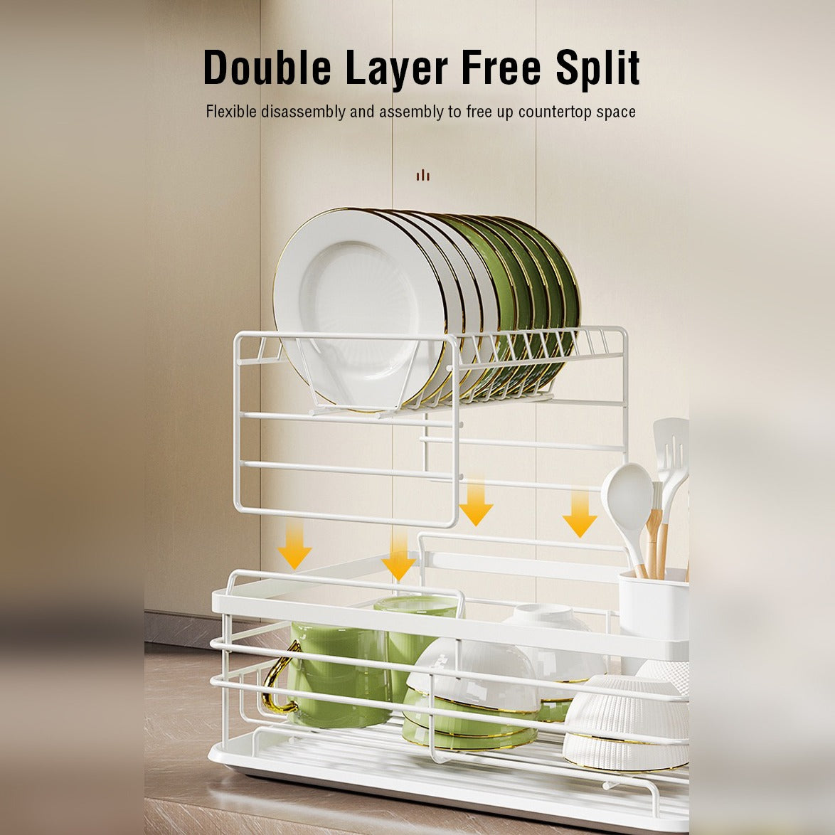 Dish Drying Rack With Dishes.