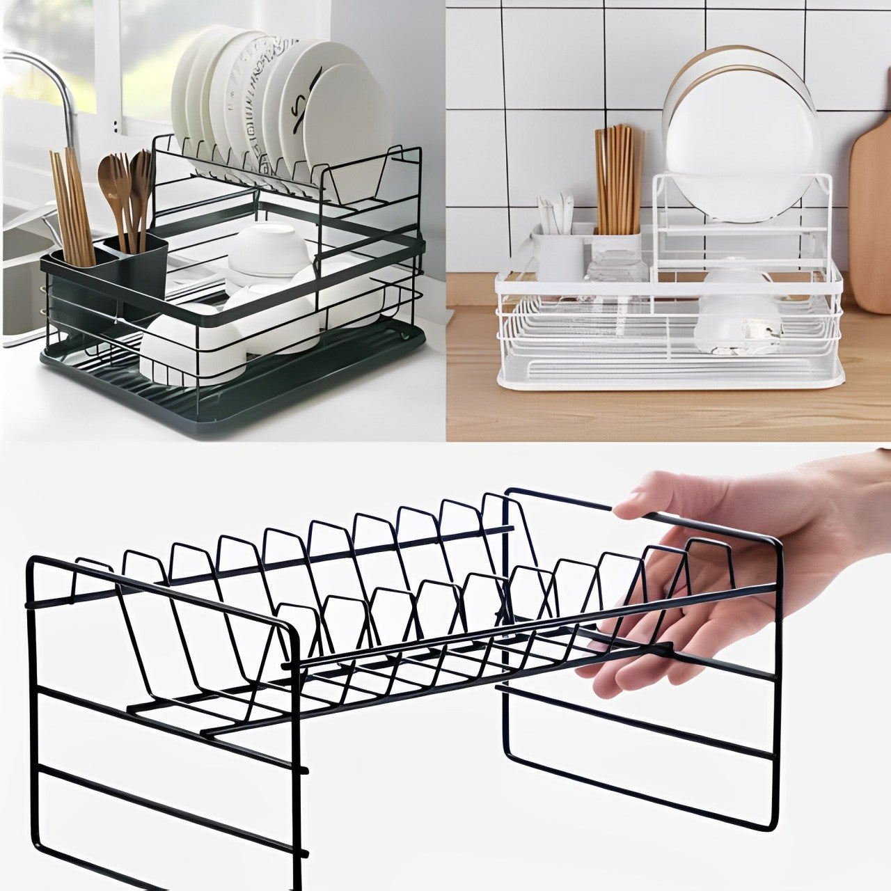 A Person Is Holding Countertop Dish Storage Holder.