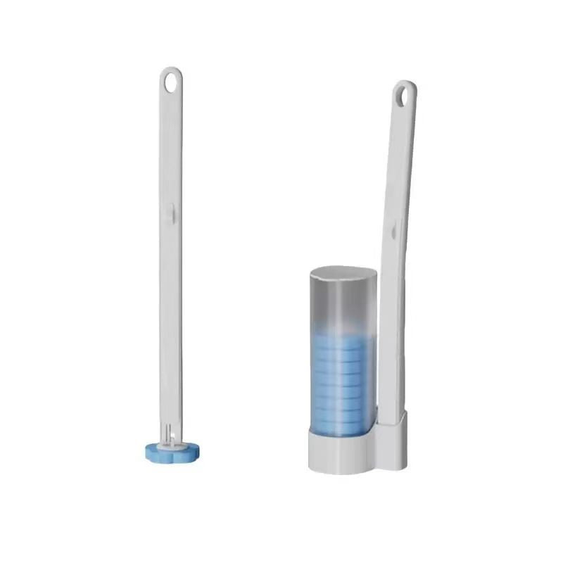 Disposable Head Toilet Cleaning Brush Set with blue cleaning head on a white background