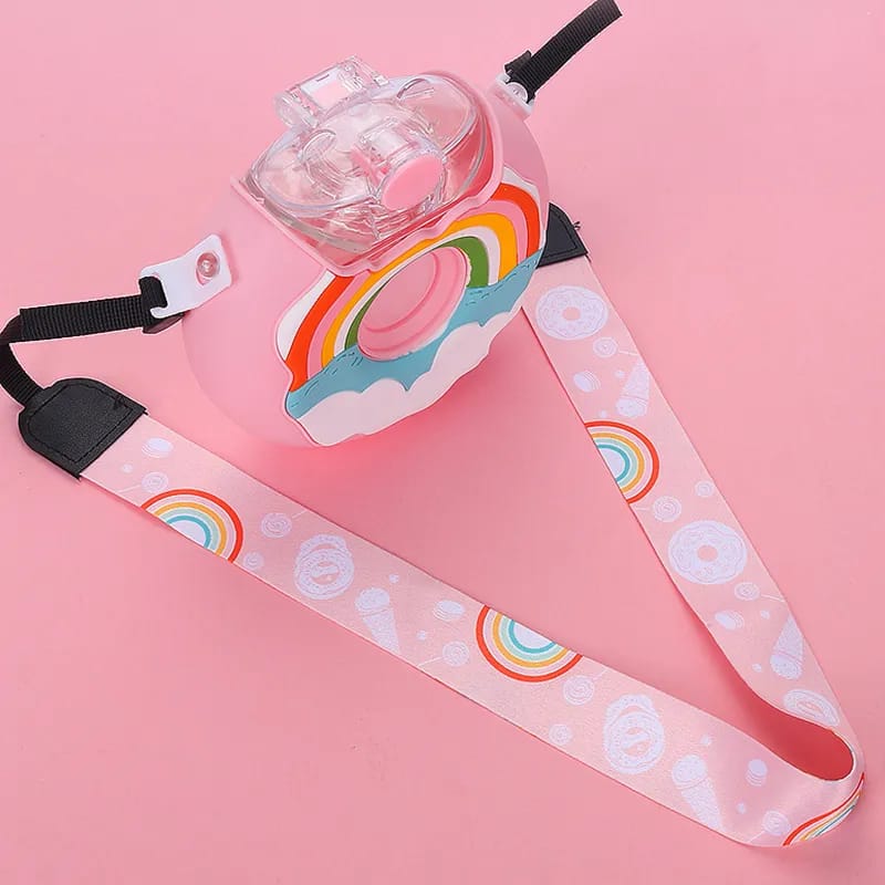 Pink Donut-Shaped Kids Drinking Bottle.