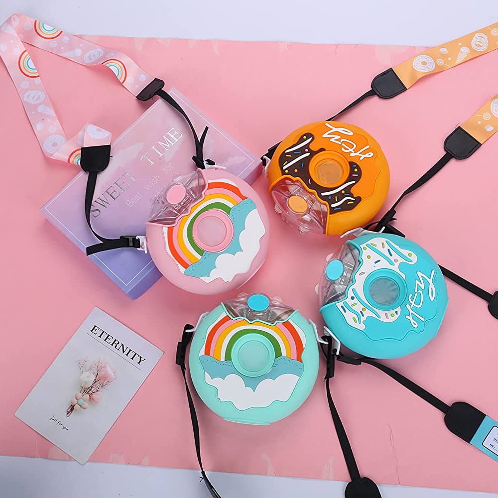Donut-Shaped Kids Drinking Bottle With Straw, Water Bottle For School, Kindergarten Donut-Shaped Kids Drinking Bottle With Straw, Water Bottle For School, Kindergarten
