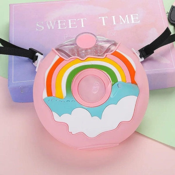 Donut-Shaped Kids Drinking Bottle With Straw, Water Bottle For School, Kindergarten Donut-Shaped Kids Drinking Bottle With Straw, Water Bottle For School, Kindergarten