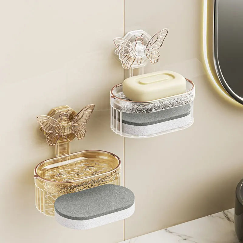 Double-Layer Butterfly Suction Cup Soap Box with Drainage, Sponge Holder Double-Layer Butterfly Suction Cup Soap Box with Drainage, Sponge Holder
