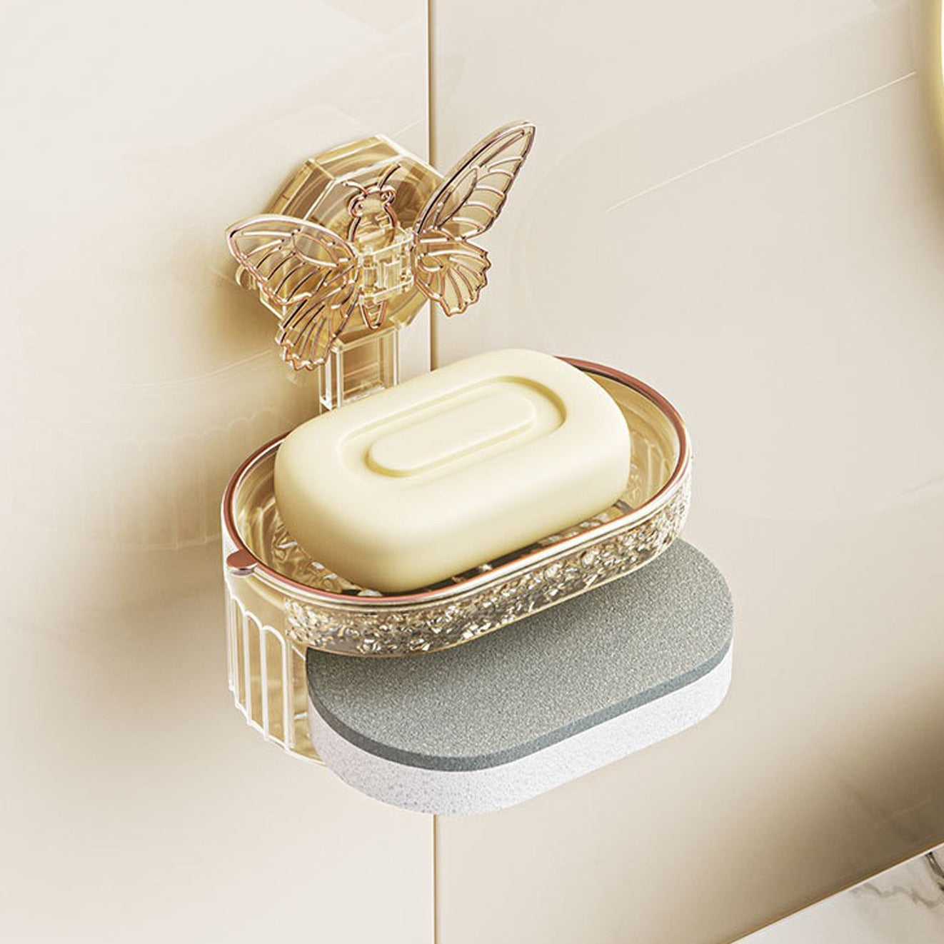 A soap placed on the Double-Layer Butterfly Suction Cup Soap Box