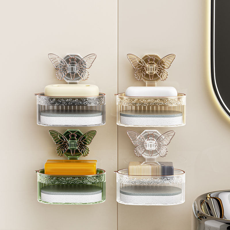 Double-Layer Butterfly Suction Cup Soap Box with Drainage, Sponge Holder Double-Layer Butterfly Suction Cup Soap Box with Drainage, Sponge Holder