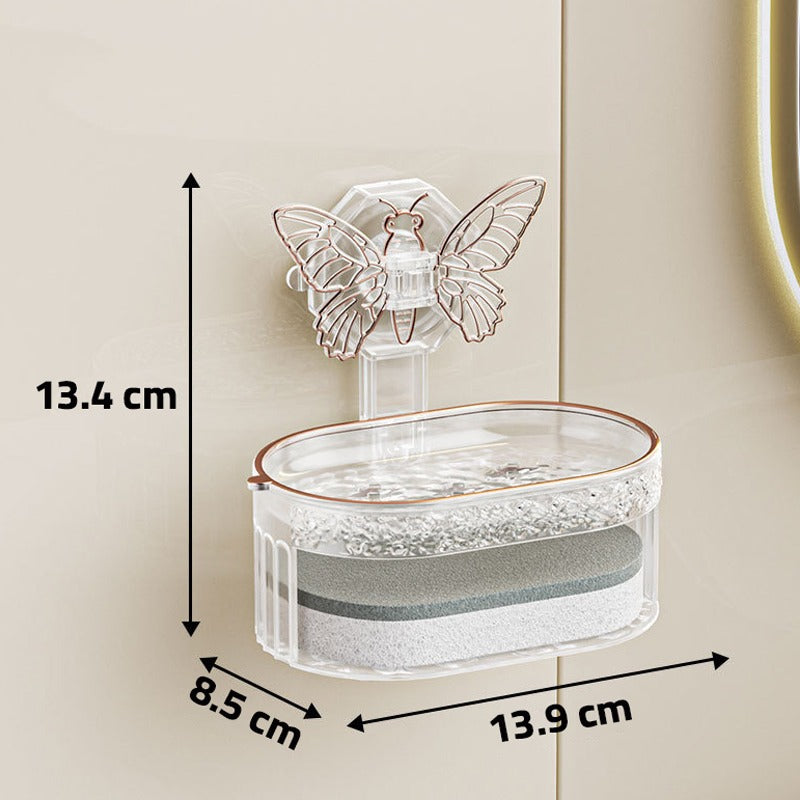 Double-Layer Butterfly Suction Cup Soap Box with its size