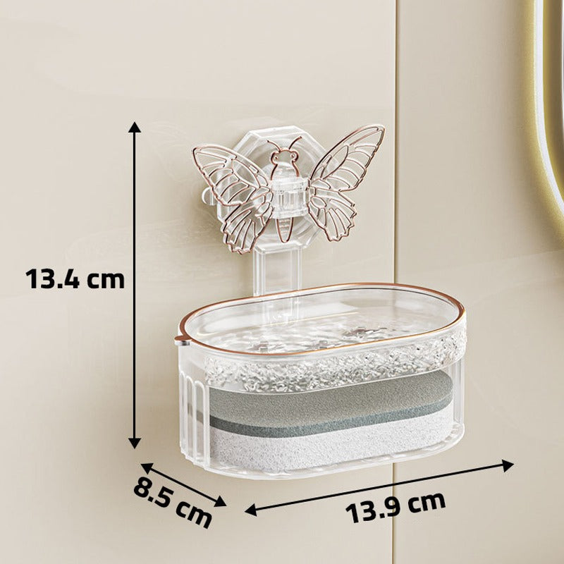 Double-Layer Butterfly Suction Cup Soap Box with Drainage, Sponge Holder Double-Layer Butterfly Suction Cup Soap Box with Drainage, Sponge Holder
