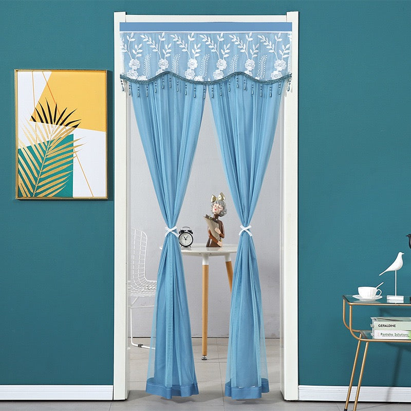 Blue Double-Layered Lace Curtain.