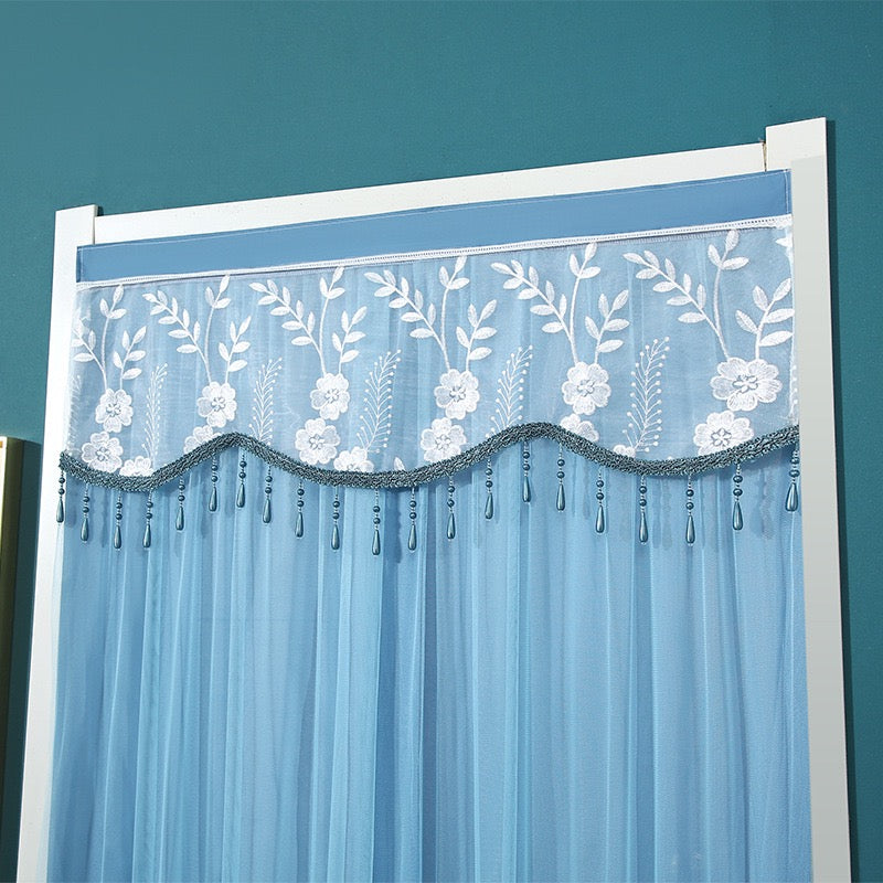 Blue Double-Layered Lace Curtain