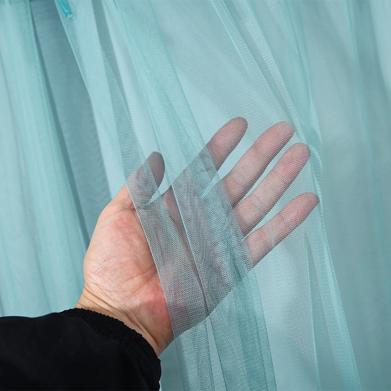 A Man is Holding Double-Layered Lace Curtain.