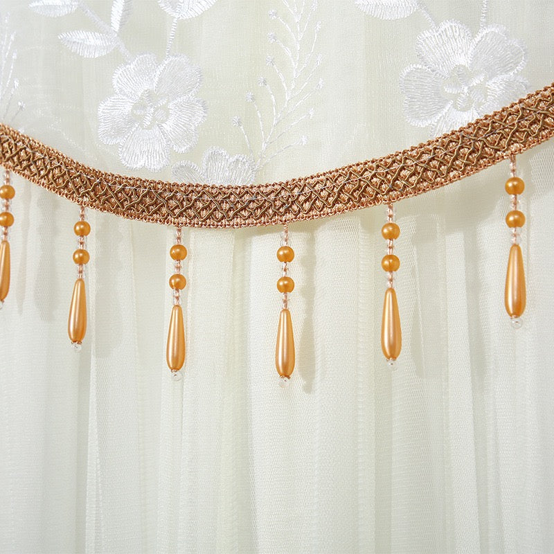 Hanging Beads Of Double-Layered Lace Curtain.