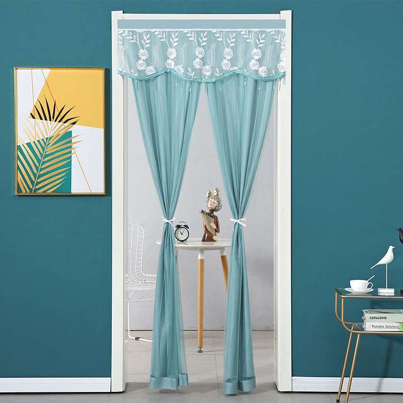 Light Blue Double-Layered Lace Curtain.