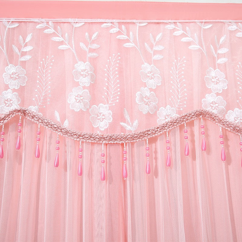 Pink Double-Layered Lace Curtain.