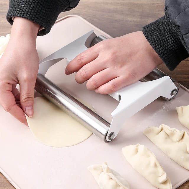 Double-Sided Stainless Steel Dough Roller for Baking, Dumplings, Chapati Double-Sided Stainless Steel Dough Roller for Baking, Dumplings, Chapati
