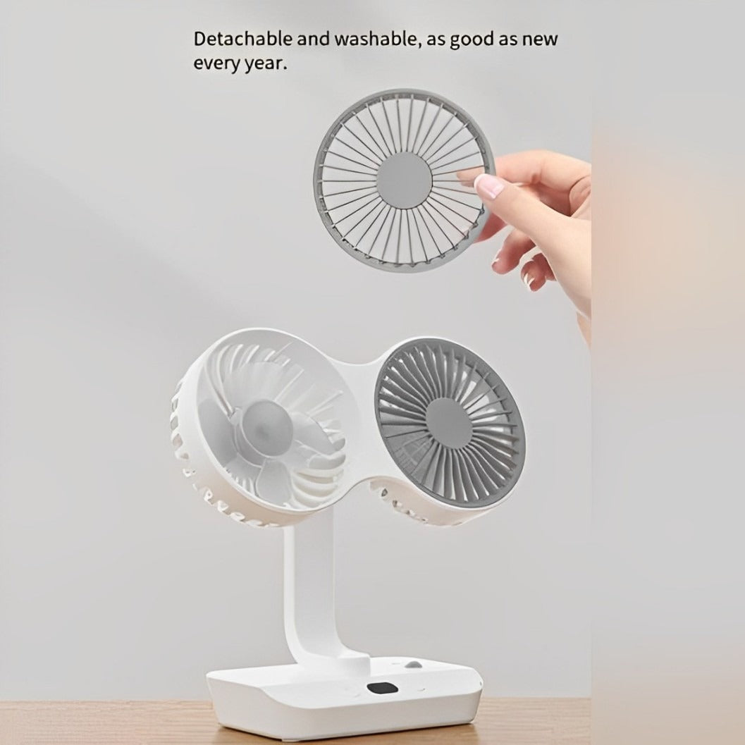 A Person is Removing The Cover Of Double Headed Desktop Wall Mounted Fan.