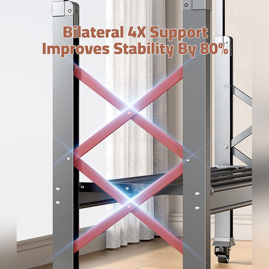 Double Rod Cloth Drying Stand, Movable Garment Display Stand For Home Double Rod Cloth Drying Stand, Movable Garment Display Stand For Home
