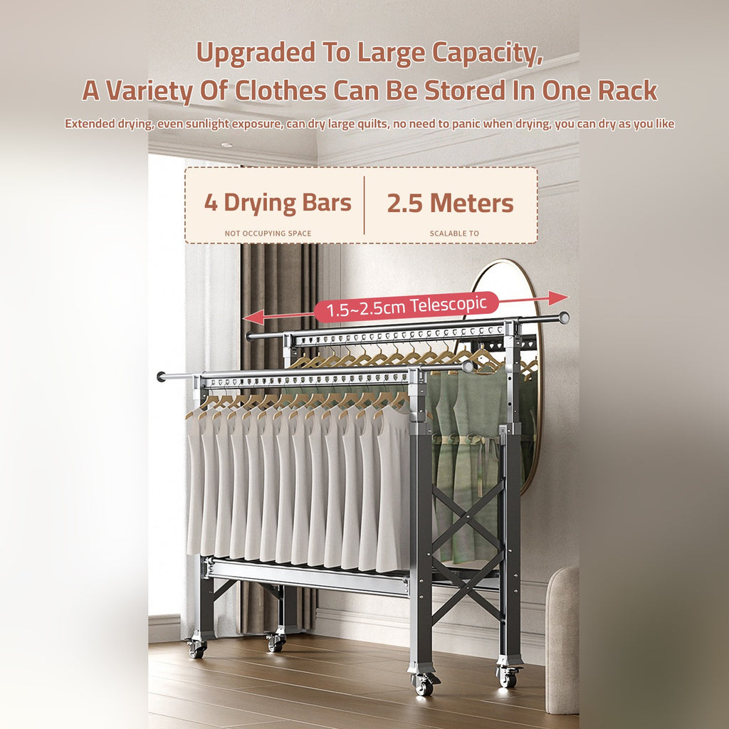 Double Rod Cloth Drying Stand, Movable Garment Display Stand For Home Double Rod Cloth Drying Stand, Movable Garment Display Stand For Home