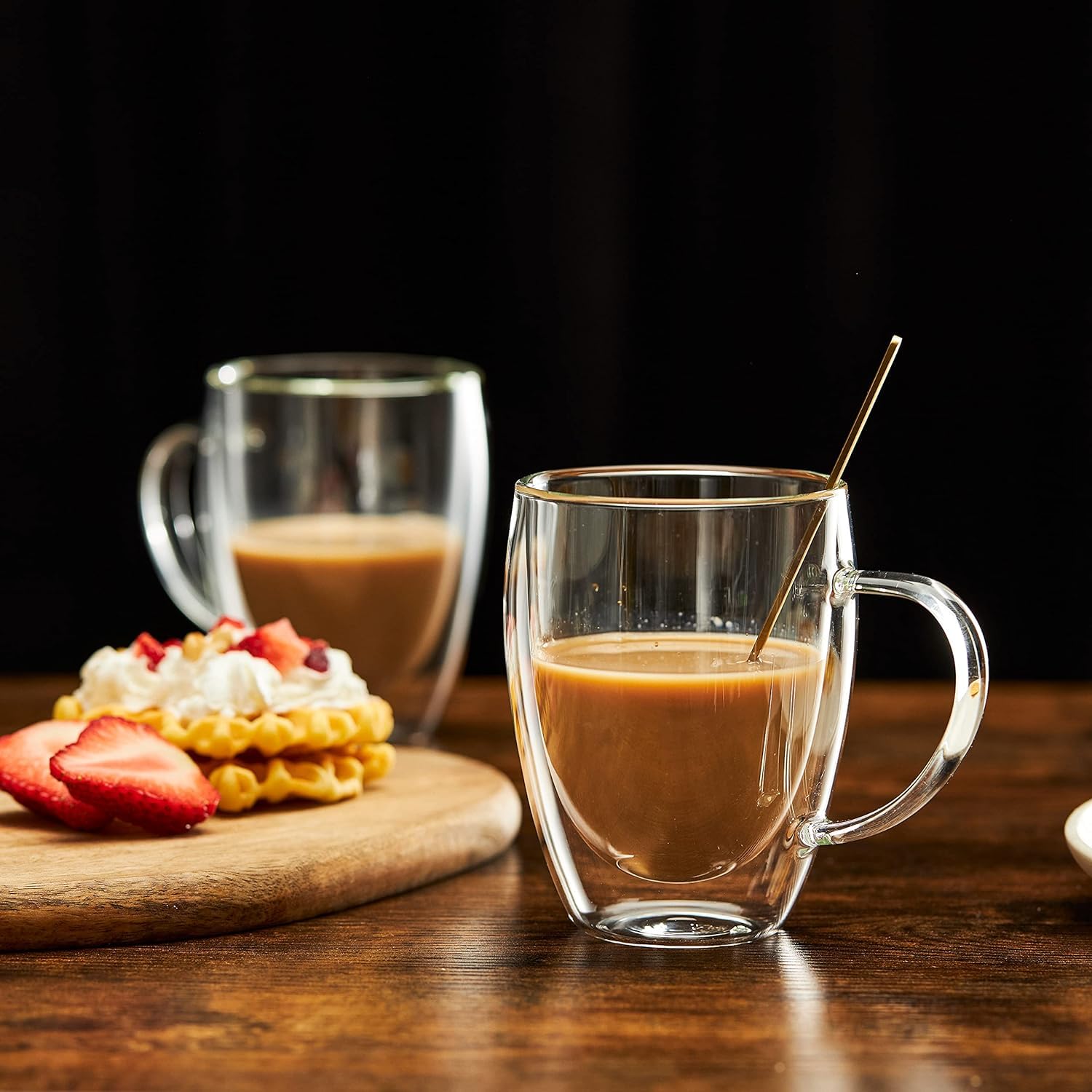 Double Wall Glass Coffee Mug Filled withCoffee.
