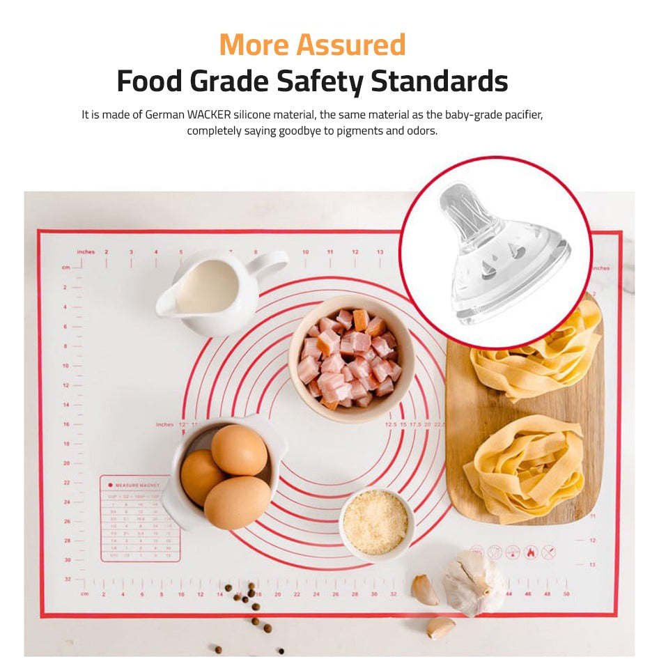 Food Items are Placed on Non-Slip Baking Mat With Measurements.