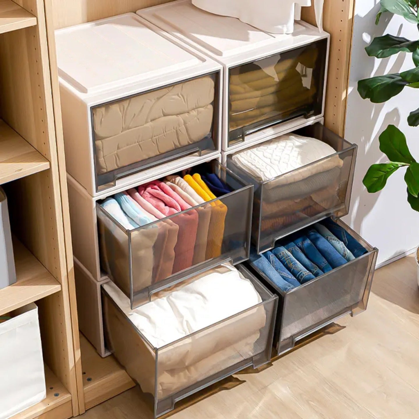 Drawer Type Wardrobe Organizer Box is Organized with Under Garments.