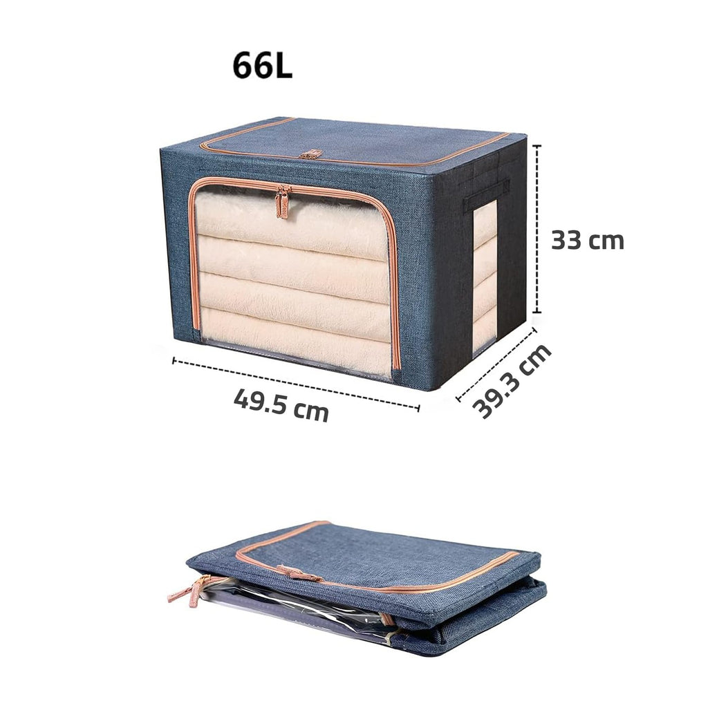 2 x 66L Foldable Large Capacity Cloth Storage, Wardrobe Organizer Box with Steel Frame Support 2 x 66L Foldable Large Capacity Cloth Storage, Wardrobe Organizer Box with Steel Frame Support