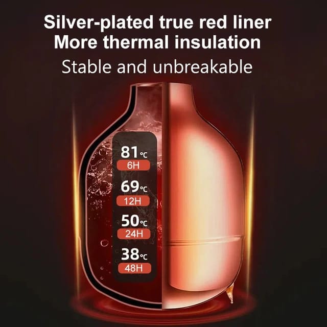 Inside of LED Temperature Display Vacuum Insulated Flask features a silver-plated true red liner for enhanced thermal insulation, stability, and durability