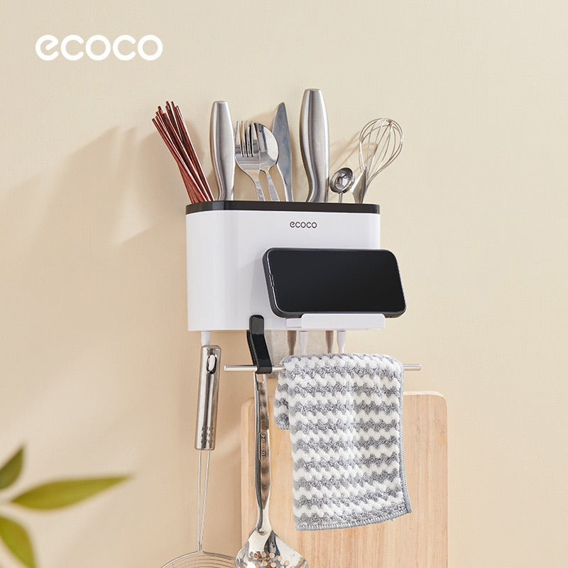 Ecoco Utensil Storage Rack - Wall-Mounted Kitchen Organizer, Cutlery Spoon Fork Knife Holder Shelf