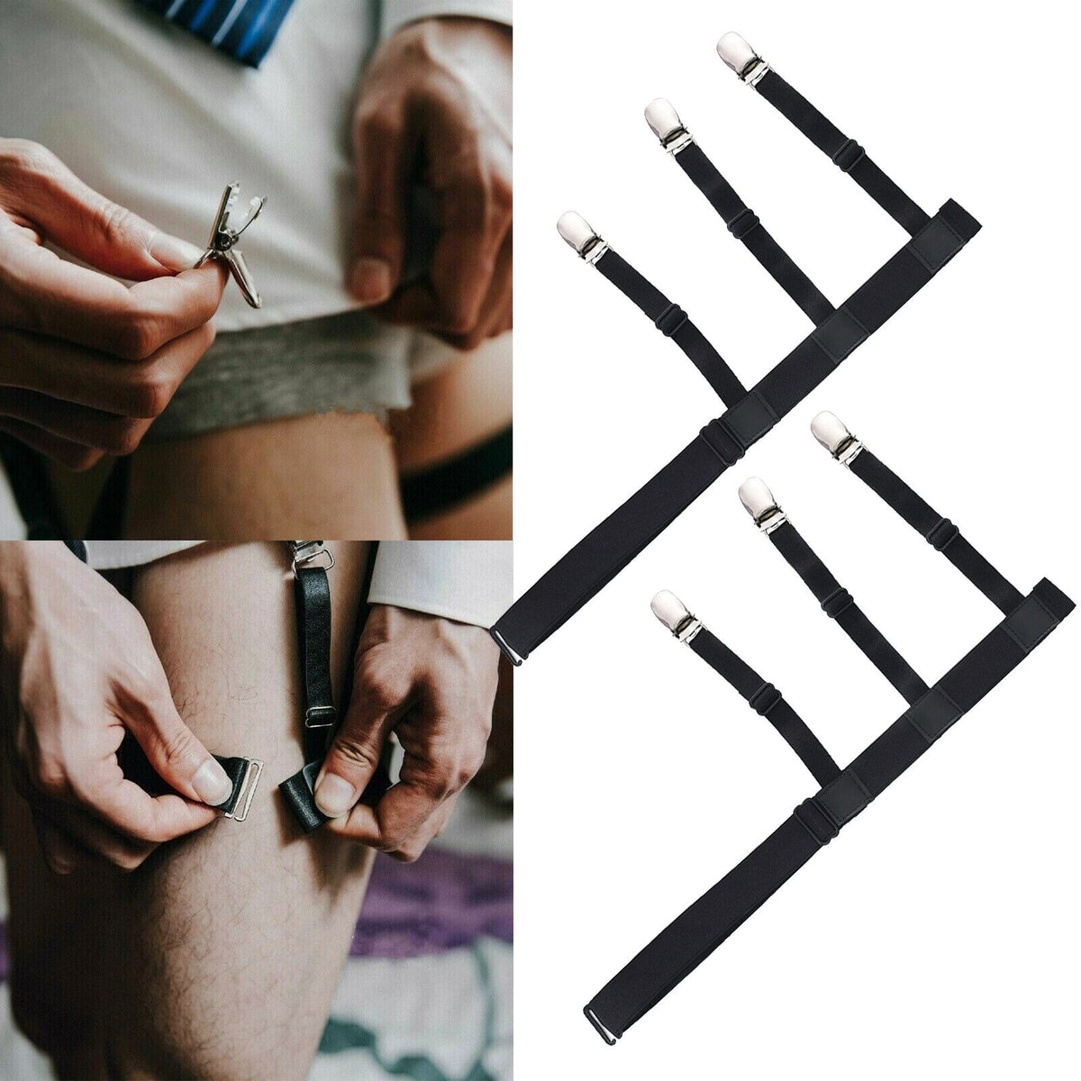 man wearing Elastic Shirt Stay Garters