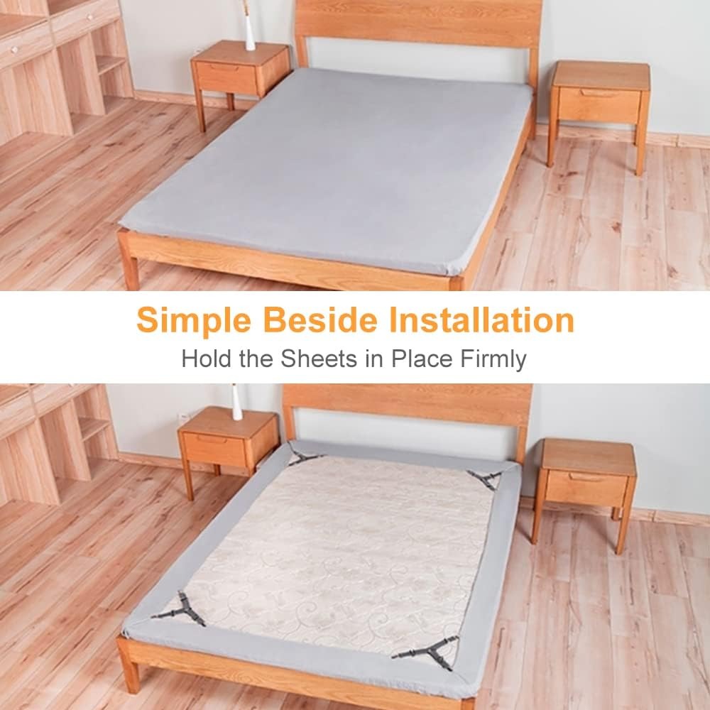 holds sheet perfectly Triangle Elastic Suspenders with Gripper Clips for Bedsheets, Mattresses
