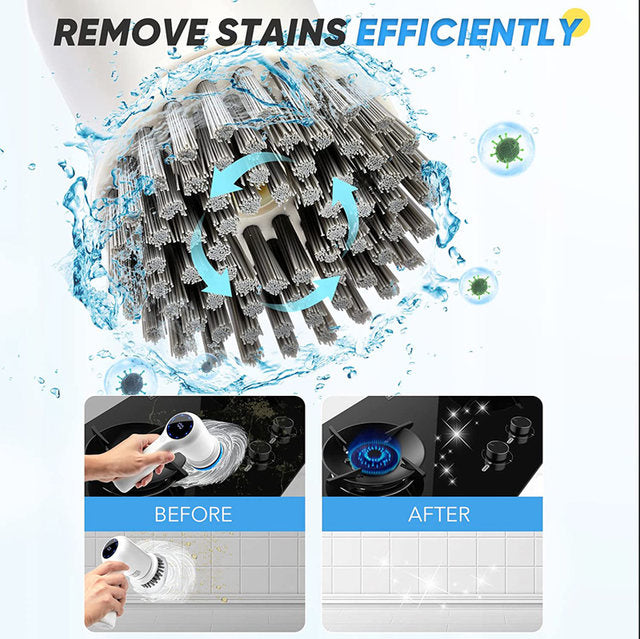 A Person is Cleaning Tile With Moxedo 4-In-1 Electric Cleaning Brush.