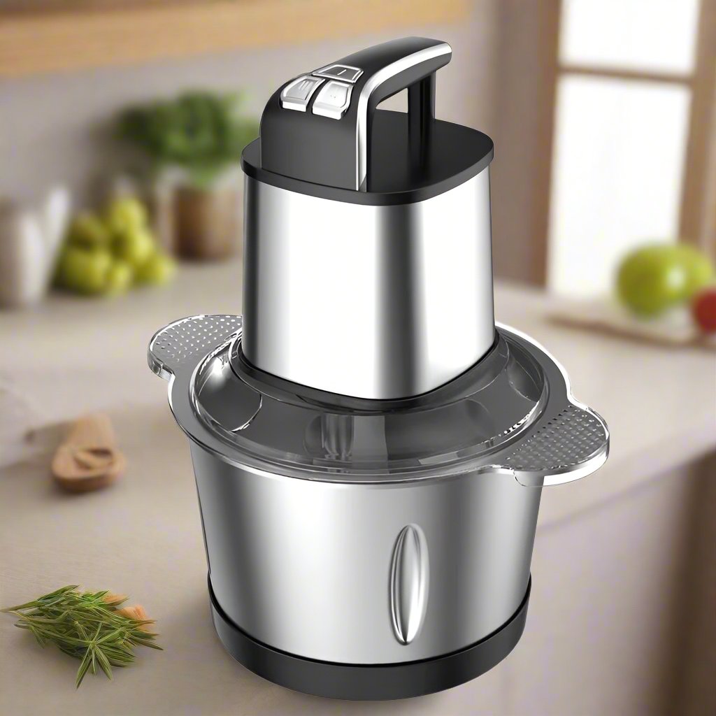 Electric Food Processor is Placed in a Kitchen Countertop.