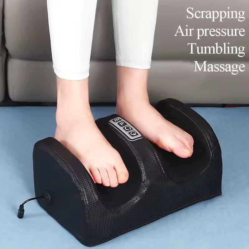 A Women is Massaging Her Leg Using Electric Foot Massager.