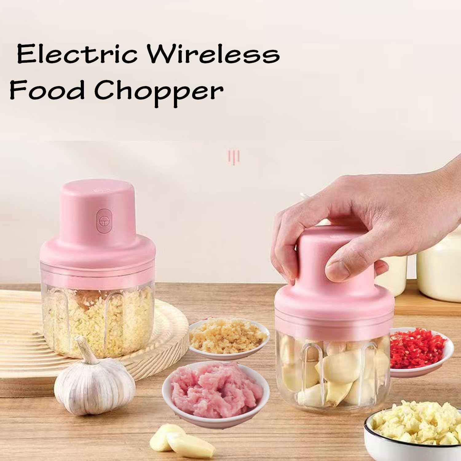 A Person is Operating Electric Garlic Chopper.