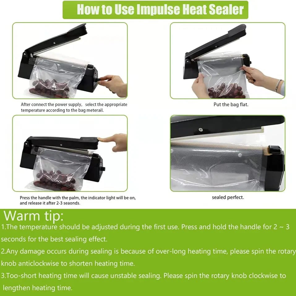 Usage Steps Of Electric Heat Impulse Plastic Bag Sealer.