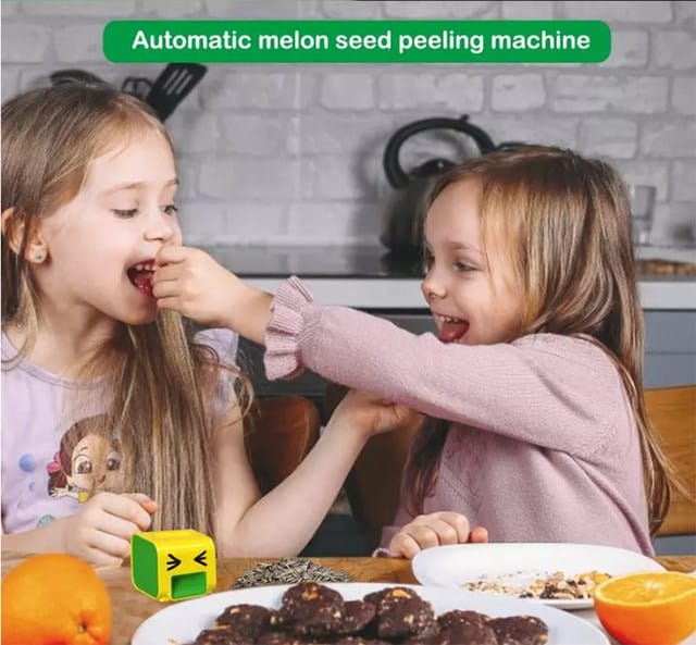 Two Children Enjoying By Eating Sunflower Seed Peeled Using Electric Seed Peeler.