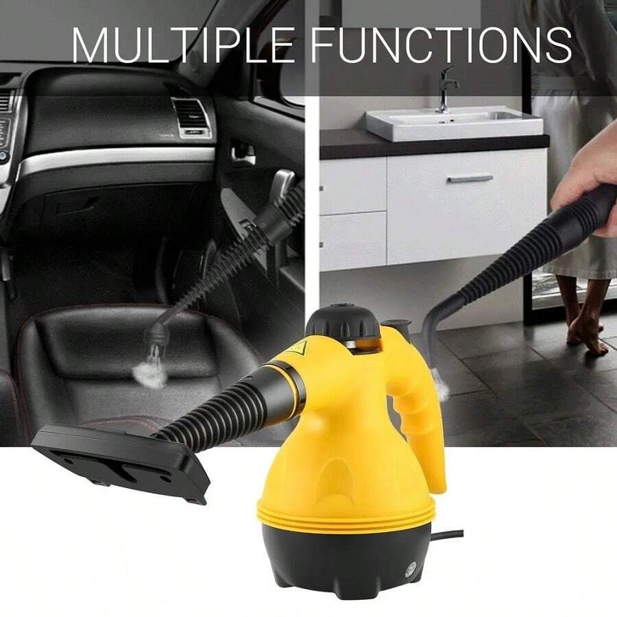 Someone Using Power Electric Steamer for Cleaning Home and Car.