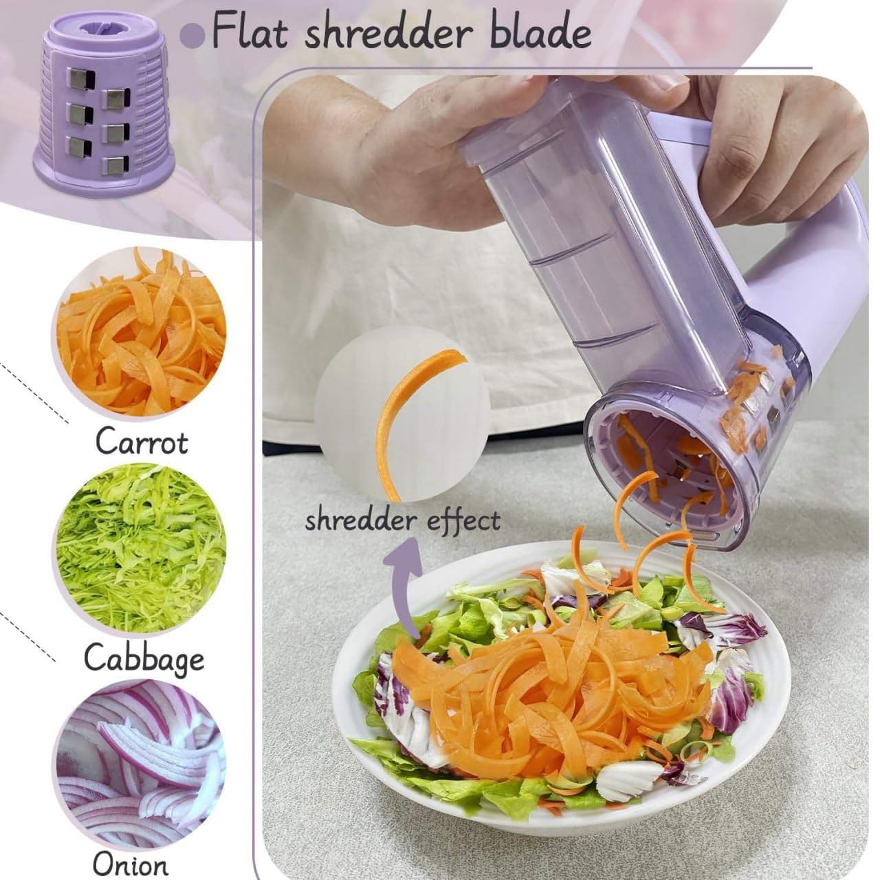 A Person is Operating  Electric Vegetable Cutter & Salad Maker to Make Salad.