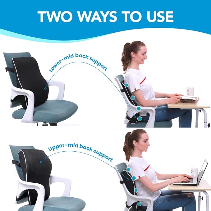 Ergonomic Lumbar Support Cushion, Memory Foam Back Support for Car & Office Chair Ergonomic Lumbar Support Cushion, Memory Foam Back Support for Car & Office Chair