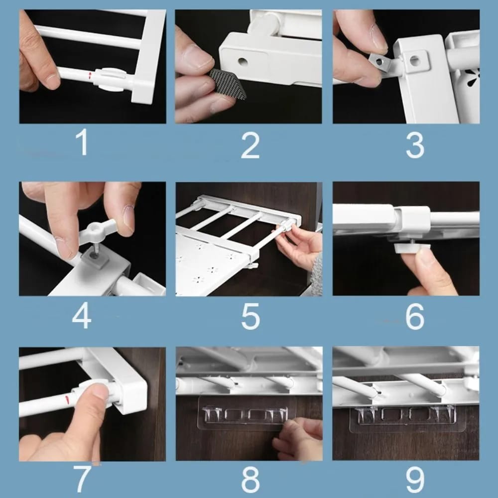 Visual instruction on how to install an Expandable Closet Tension Shelf Divider