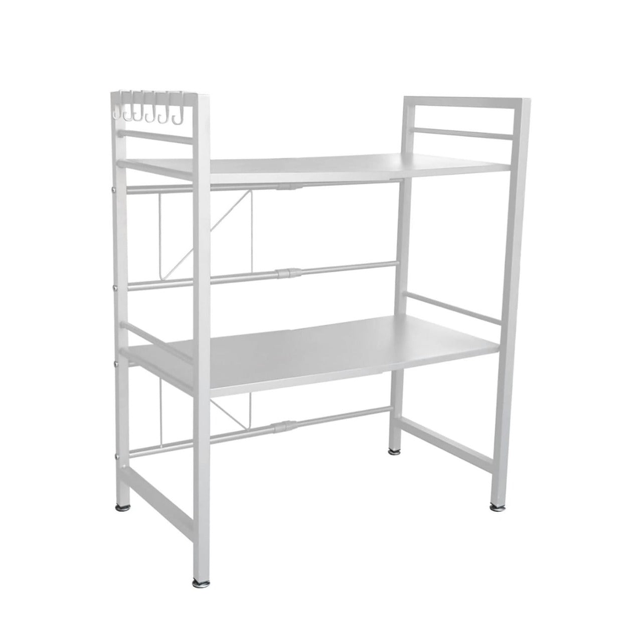 A White Expandable Microwave Oven Rack Shelf.