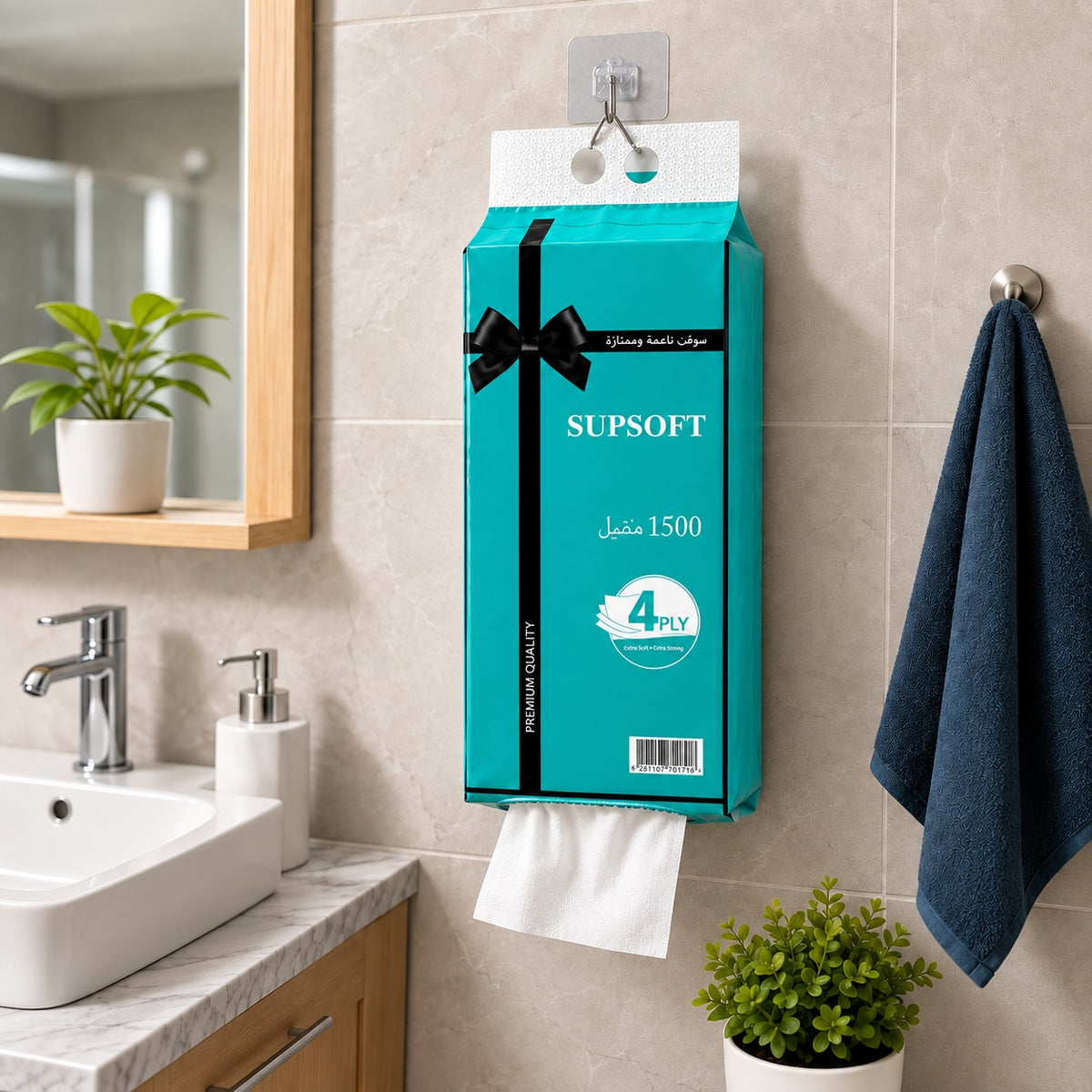 Extra Soft Tissue Pack Hanged on the wall of bathroom setting.