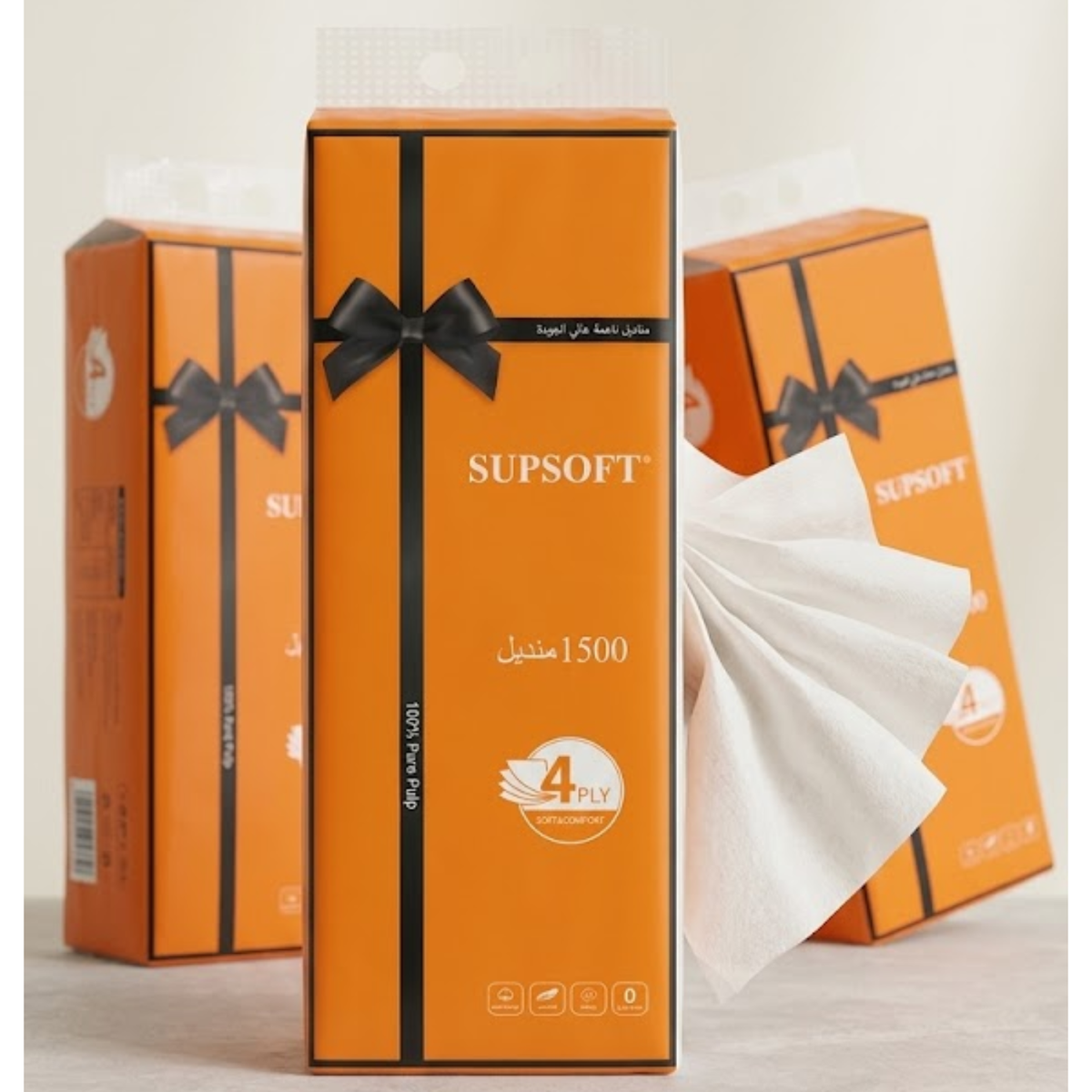 Supsoft tissue box with a bow on an orange background